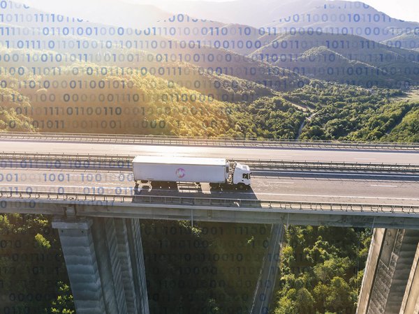 Truck drives over bridges, automotive, data